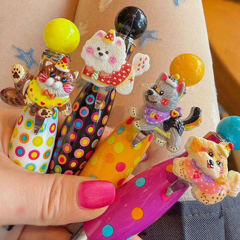 Cute Dog & Cat Shaped Retractable Gel Pen – High-End Kawaii Chubby Ballpoint Pen for Girls, Adorable Animal Fat Pen with 0.5mm Black Ink, Sweet Stationery Gift for Students